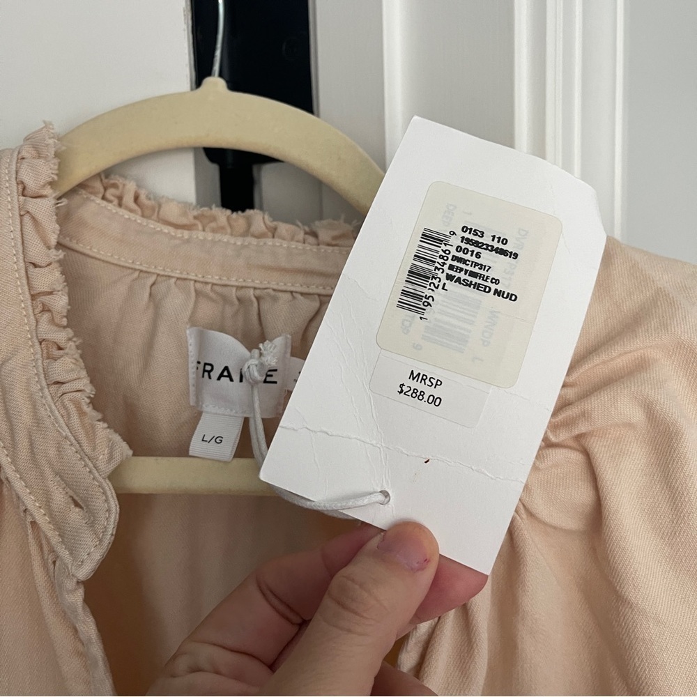 NWT Frame Deep V Ruffle Washed Nude Blouse - Picture 2 of 4